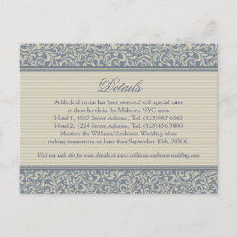 Postal Detalles elegantes del Boda de patrones azul y bei