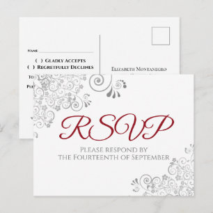 Postal Detalles plateados sencillos y elegantes para RSVP
