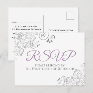 Postal Detalles plateados Simple elegante RSVP de boda pú