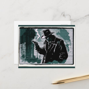Postal Detective Urbano Ciudad Gris Estilo Vintage 1940s