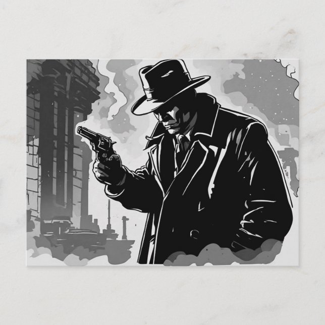 Postal Detective urbano de estilo gráfico de cómic BW de  (Anverso)