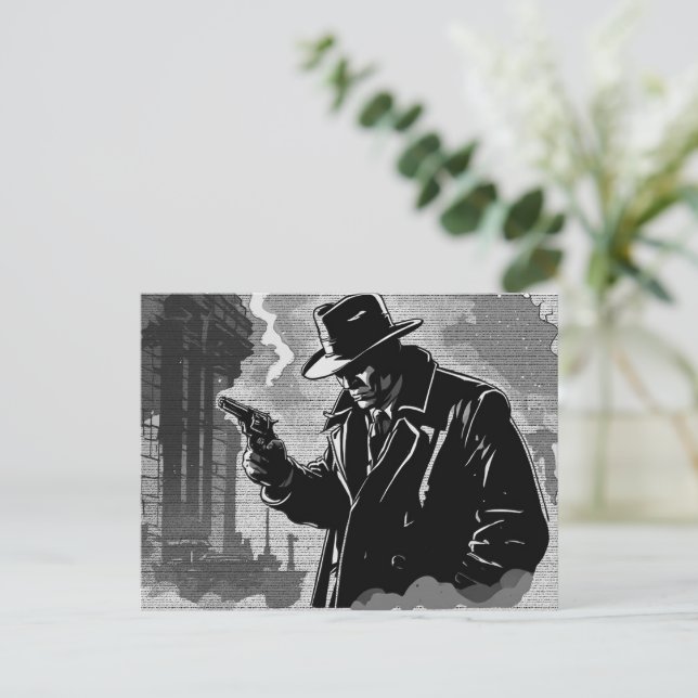 Postal Detective urbano de estilo gráfico de cómic en bla (Anverso de pie)