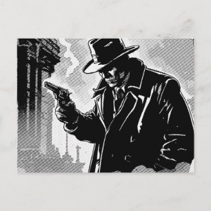 Postal Detective urbano gráfico de cómic estilo BW de los