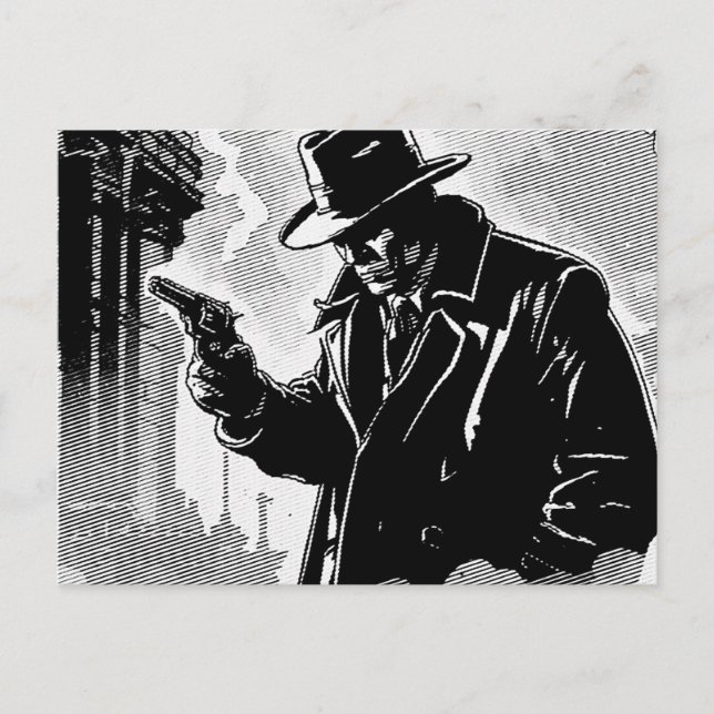 Postal Detective urbano gráfico de cómic estilo BW de los (Anverso)
