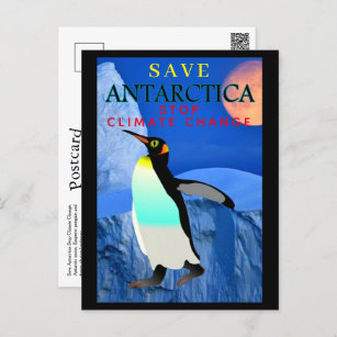 Postal Detener el cambio climático y calentar el pingüino