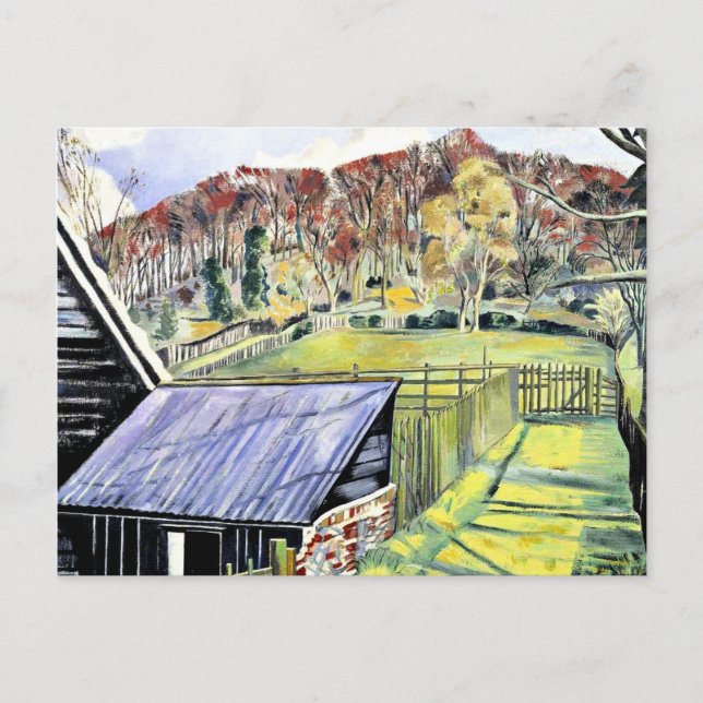 Postal Detrás de la posada, paisaje pintado por Paul Nash (Anverso)