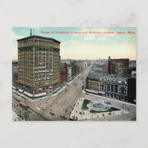 Postal Detroit, Esquina de Woodward y Michigan, Vintage