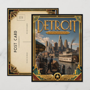 Postal Detroit Michigan Arte Deco Vintage Edad Dorada