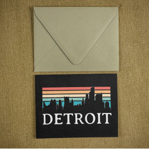 Postal Detroit Michigan Retro Vintage Sunset Skyline