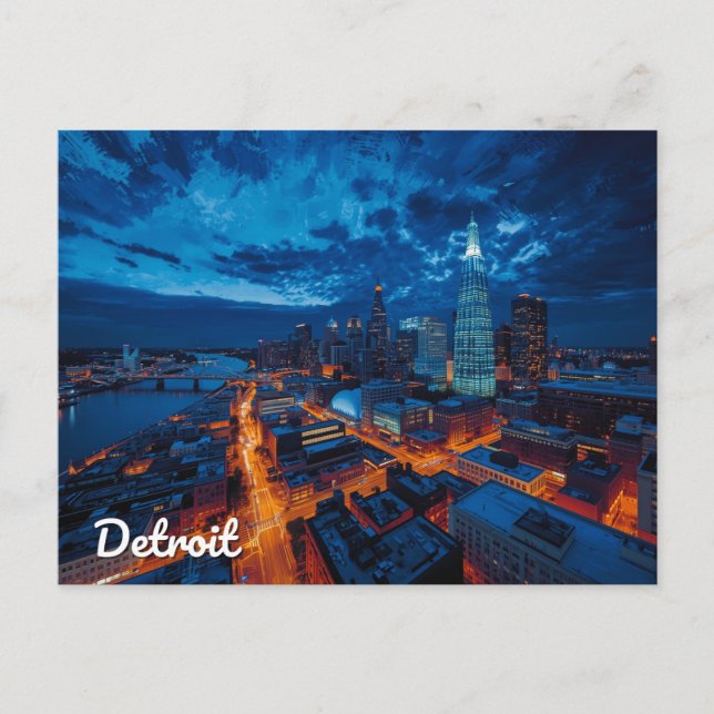 Postal Detroit Michigan Skyline City Art (Anverso)