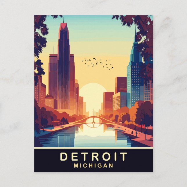 Postal Detroit, Michigan, Viajes (Anverso)
