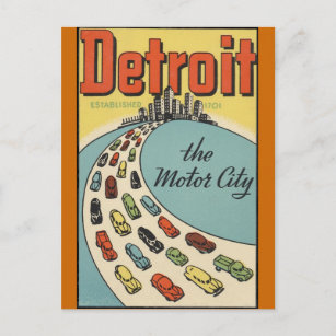 Postal Detroit Motor City USA - Viajes de época