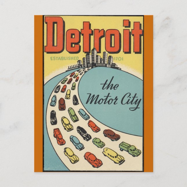 Postal Detroit Motor City USA - Viajes de época (Anverso)