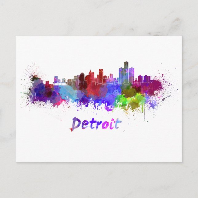 Postal Detroit skyline in watercolor (Anverso)