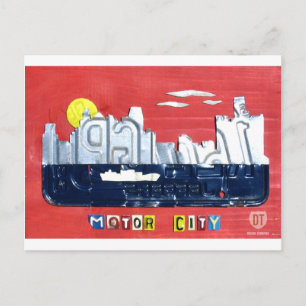 Postal Detroit The Motor City Skyline License Plage Art