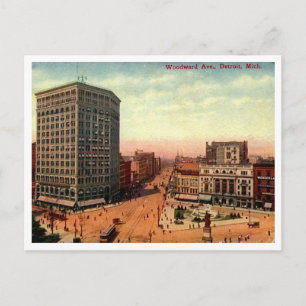 Postal Detroit, Woodward Ave años 1910 Vintage