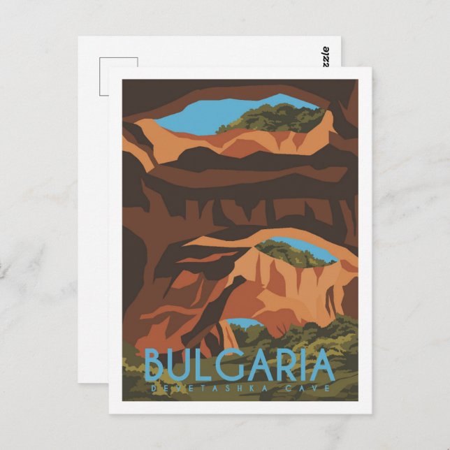 Postal Devetashka Cave Bulgaria Ilustracion de viaje (Anverso / Reverso)