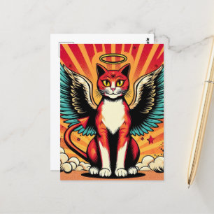 Postal Devil Angel Cute Kitty con Wings Comic Book Style