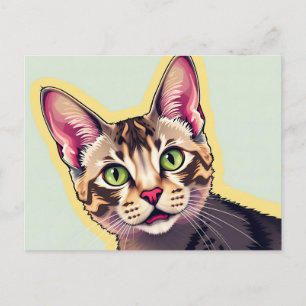 Postal Devon Rex Cat Moderno, audaz y colorido