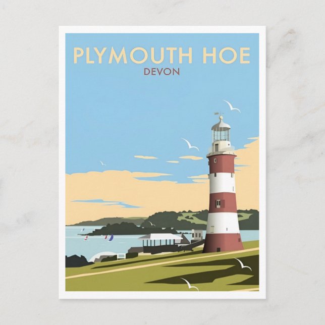 Postal Devon UK Plymouth Lighthouse Travel Retro Inspirad (Anverso)