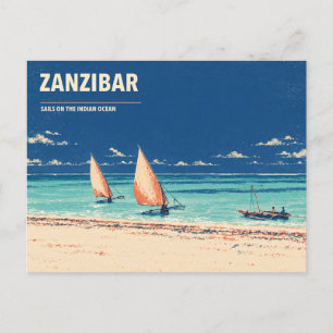 Postal Dhow de Zanzíbar en la playa Océano Índico