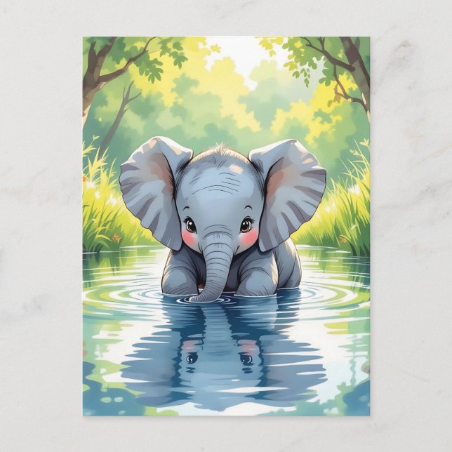 Postal Di hola con este tema del elefante lindo (Anverso)