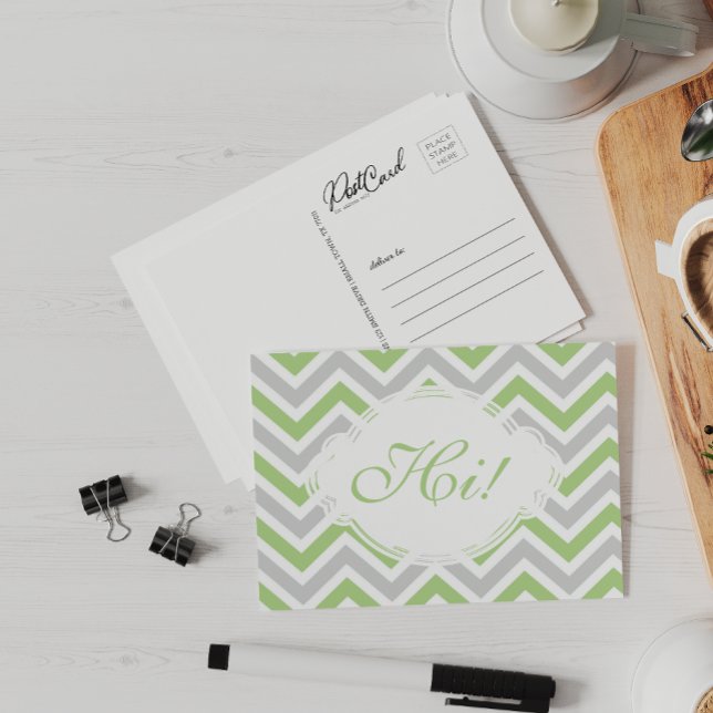 Postal Di Hola Gris Verde Divertido Zig Zag Pastel Person (Subido por el creador)
