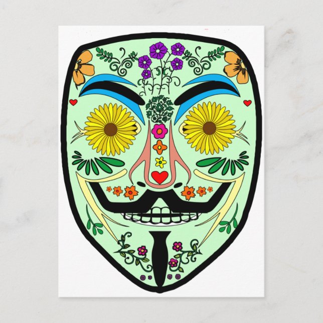 Postal Día ANÓNIMO de los Muertos 2 Máscara Art Anon 4Cha (Anverso)