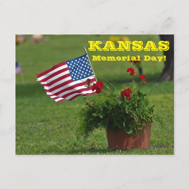 Postal Día conmemorativo de Kansas con bandera de Estados (Anverso)
