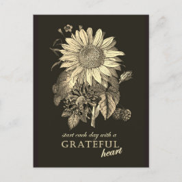 Postal Día de Acción de Gracias Agradecido Floral Girasol