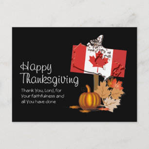 Postal DÍA DE ACCIÓN DE GRACIAS CANADIENSE con   Bandera 