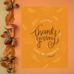 Postal Día de Acción de Gracias con Caligrafía Naranja Mo