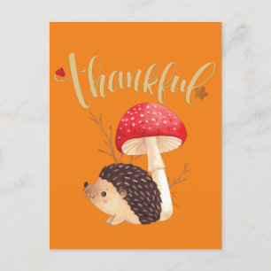 Postal Día de Acción de Gracias Cute Kawaii Hedgehog Otoñ