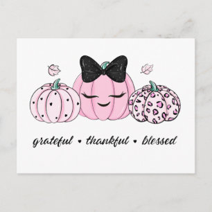 Postal Día de Acción de Gracias de calabaza rosa