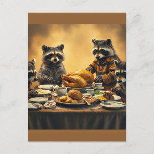 Postal Día de Acción de Gracias de la familia de mapaches
