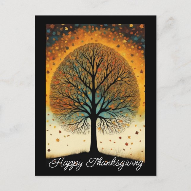 Postal Día de Acción de Gracias del Bella Artes del árbol (Anverso)
