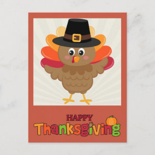 Postal Día de Acción de Gracias Feliz Pavo de Dibujos Ani