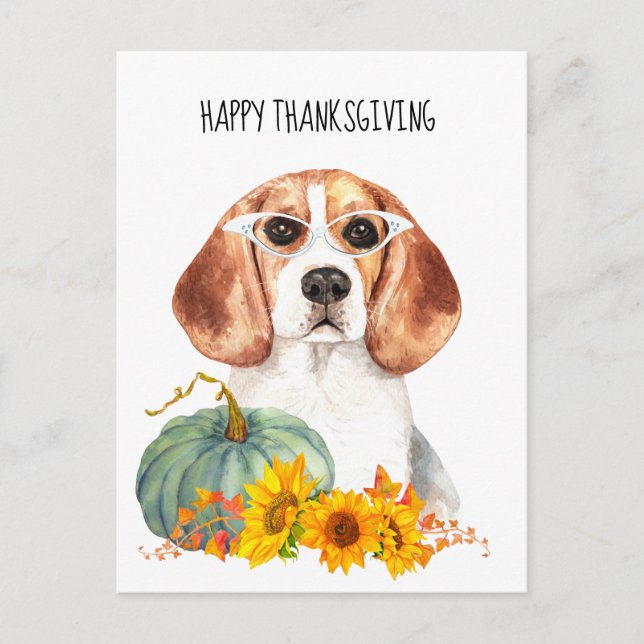 Postal Día de Acción de Gracias Hipster Beagle Personaliz (Anverso)