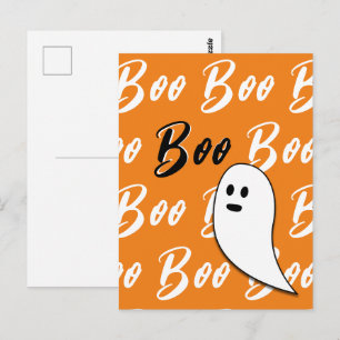 Postal Día de brujas fantasma negro blanco naranja boo