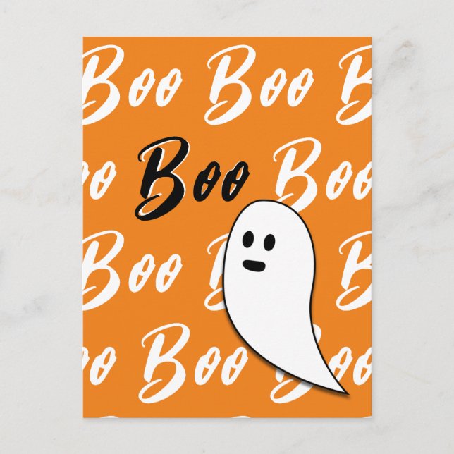 Postal Día de brujas fantasma negro blanco naranja boo (Anverso)
