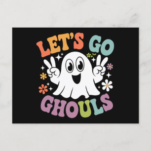 Postal Día de Brujas Vamos Ghouls Fantasma Disfraz Retro