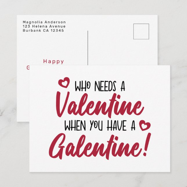 Postal Día de Galentine en la tipografía moderna (Anverso / Reverso)