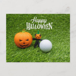 Postal Día de Golf Halloween con pelota de golf fantasma 