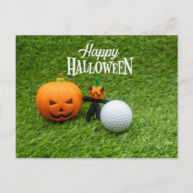 Postal Día de Golf Halloween con pelota de golf fantasma  (Anverso)