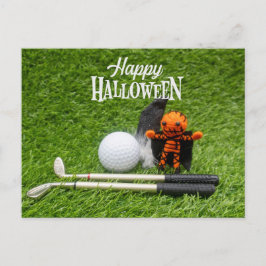 Postal Día de Halloween de Golf con fantasma de calabaza 