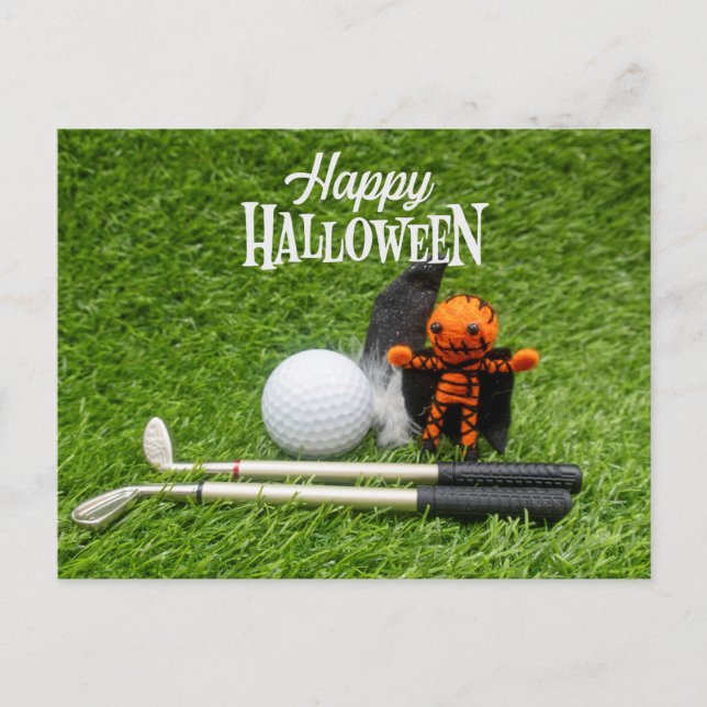 Postal Día de Halloween de Golf con fantasma de calabaza  (Anverso)