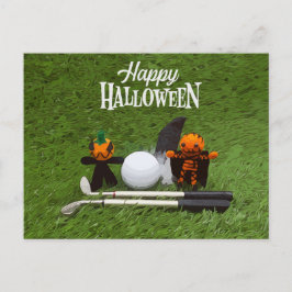 Postal Día de Halloween de Golf con fantasma de calabaza 