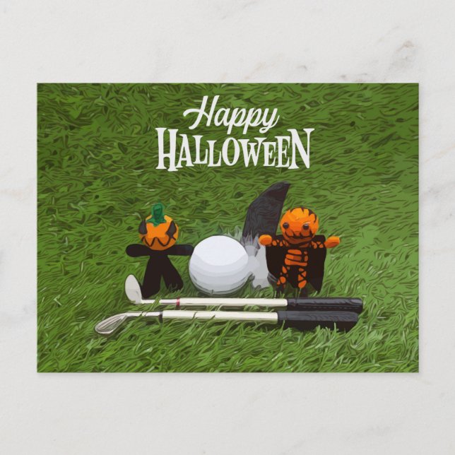Postal Día de Halloween de Golf con fantasma de calabaza  (Anverso)