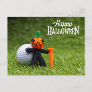 Postal Día de Halloween de Golf con fantasma de calabaza