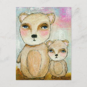 Postal Día de la aventura Whimsical Woodland Bears Art